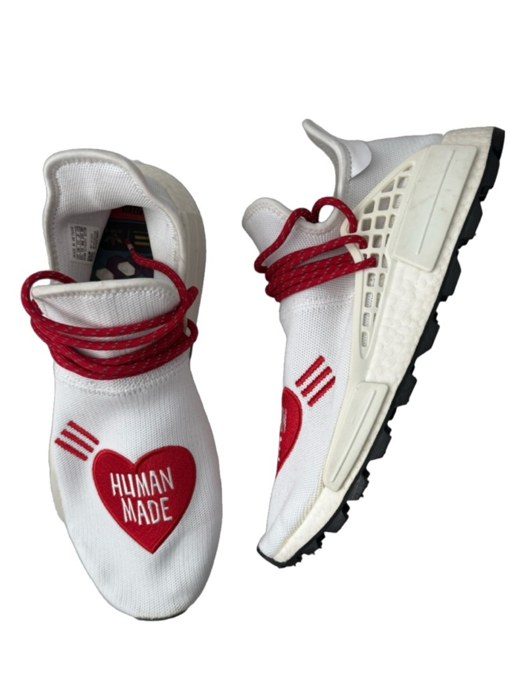 Adidas NMD HU Pharrell Williams Nigo Human Made White Red Heart Sneakers sz 11.5
